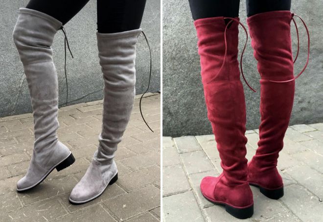 зимние женские высокие сапоги без каблука
