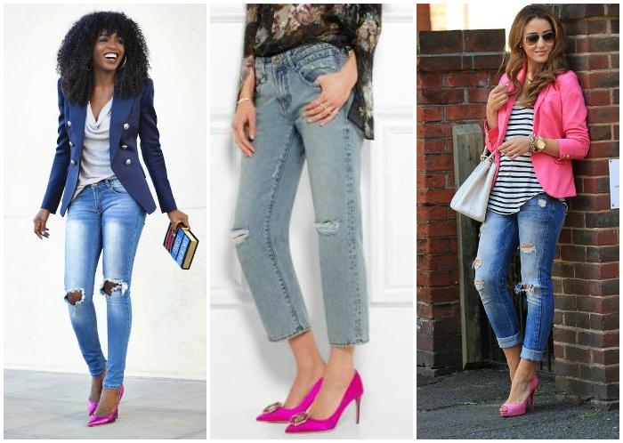 Образы джинс с розовыми туфлями