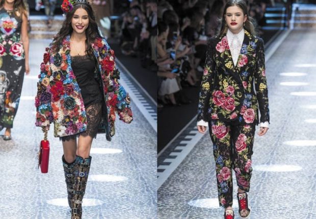 модный милан 2018: костюм и пальто в цветы
