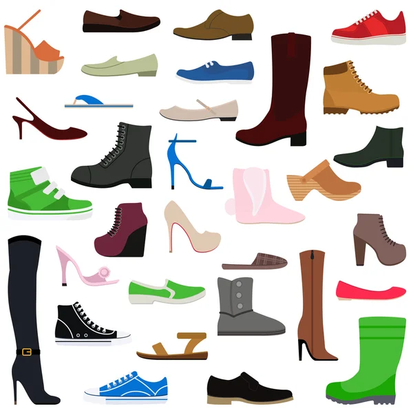 Women shoes isolated collection of various types female footwear vector illustration. — стоковый вектор