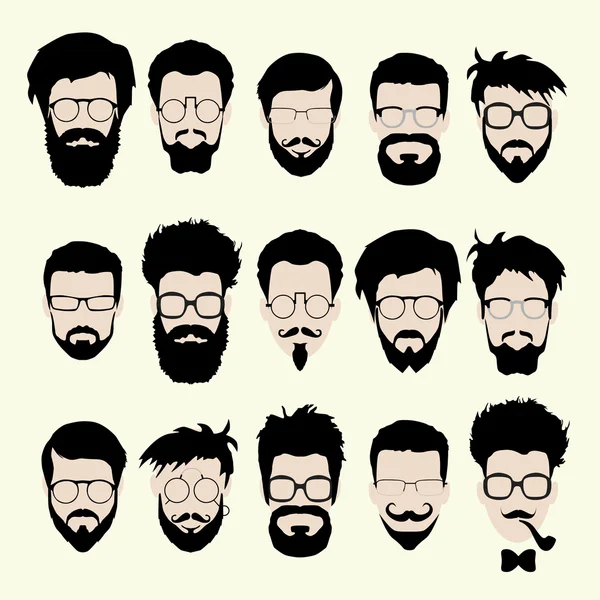 Набор векторных битник стиль стрижка, очки, борода, усы — стоковый вектор
