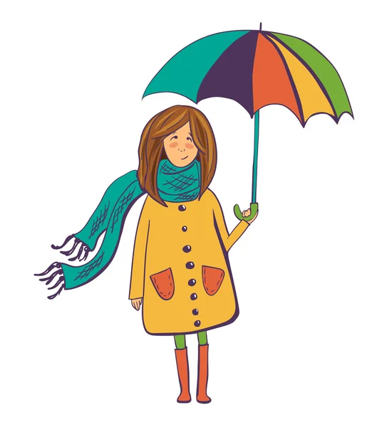 Симпатичные вектор девушка с зонтиком — стоковый вектор