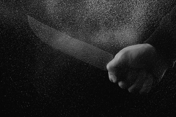Черно Белая Фотография Глюки Человек Держа Нож — стоковое фото
